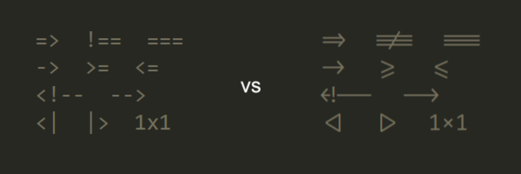 Comparing Consolas on the left with Fira Code on the right