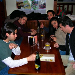 Eating lunch in a pub.